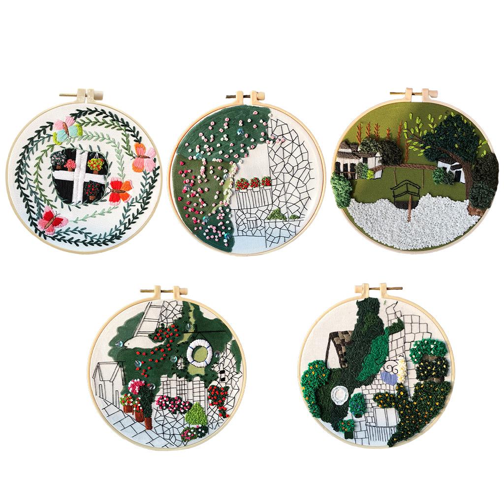 Embroidery Kit Cross Stitch Beautiful Craft w/Frame Hoop DIY for Kids Adults Butterfly Garden