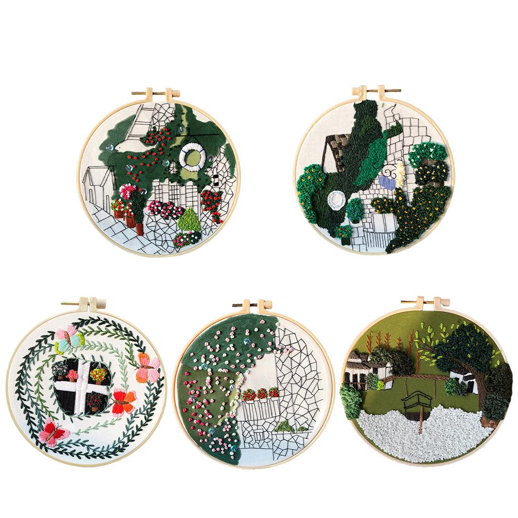 Embroidery Kit Cross Stitch Beautiful Craft w/Frame Hoop DIY for Kids Adults Butterfly Garden