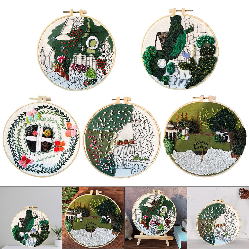 Embroidery Kit Cross Stitch Beautiful Craft w/Frame Hoop DIY for Kids Adults Butterfly Garden