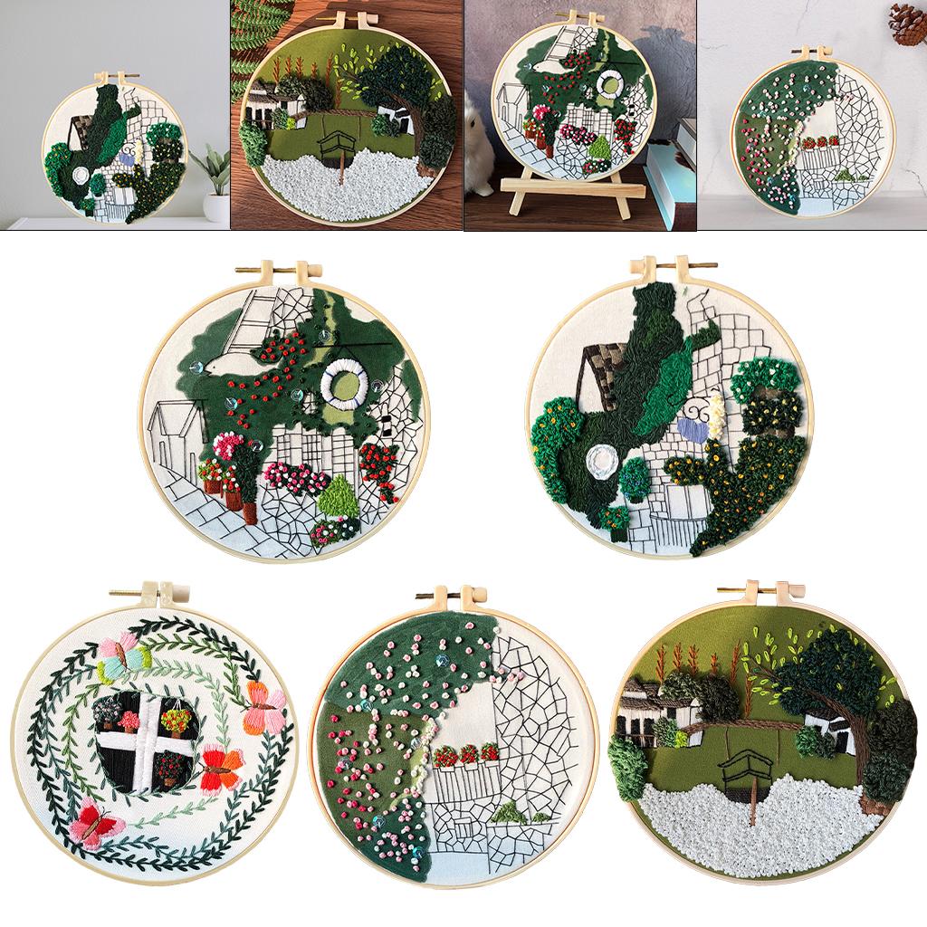 Embroidery Kit Cross Stitch Beautiful Craft w/Frame Hoop DIY for Kids Adults Butterfly Garden