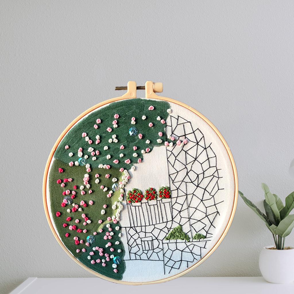 Embroidery Kit Cross Stitch Beautiful Craft w/Frame Hoop DIY for Kids Adults City