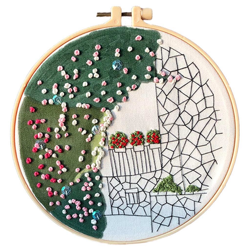 Embroidery Kit Cross Stitch Beautiful Craft w/Frame Hoop DIY for Kids Adults City