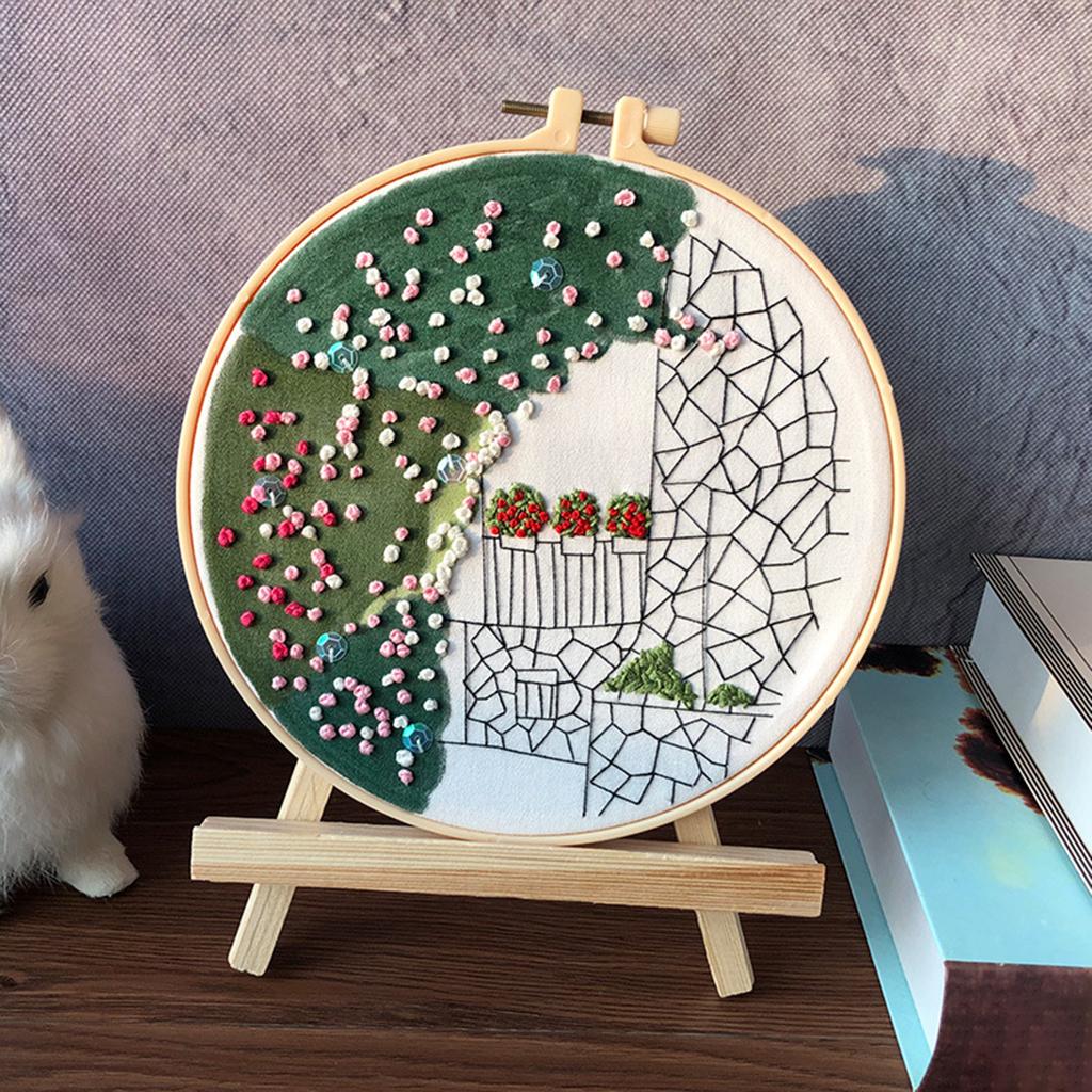 Embroidery Kit Cross Stitch Beautiful Craft w/Frame Hoop DIY for Kids Adults City