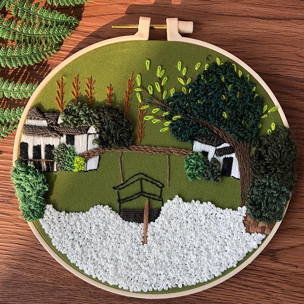 Embroidery Kit Cross Stitch Beautiful Craft w/Frame Hoop DIY for Kids Adults Jiangnan Water Town