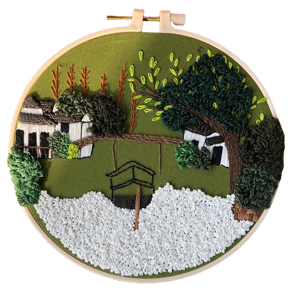 Embroidery Kit Cross Stitch Beautiful Craft w/Frame Hoop DIY for Kids Adults Jiangnan Water Town