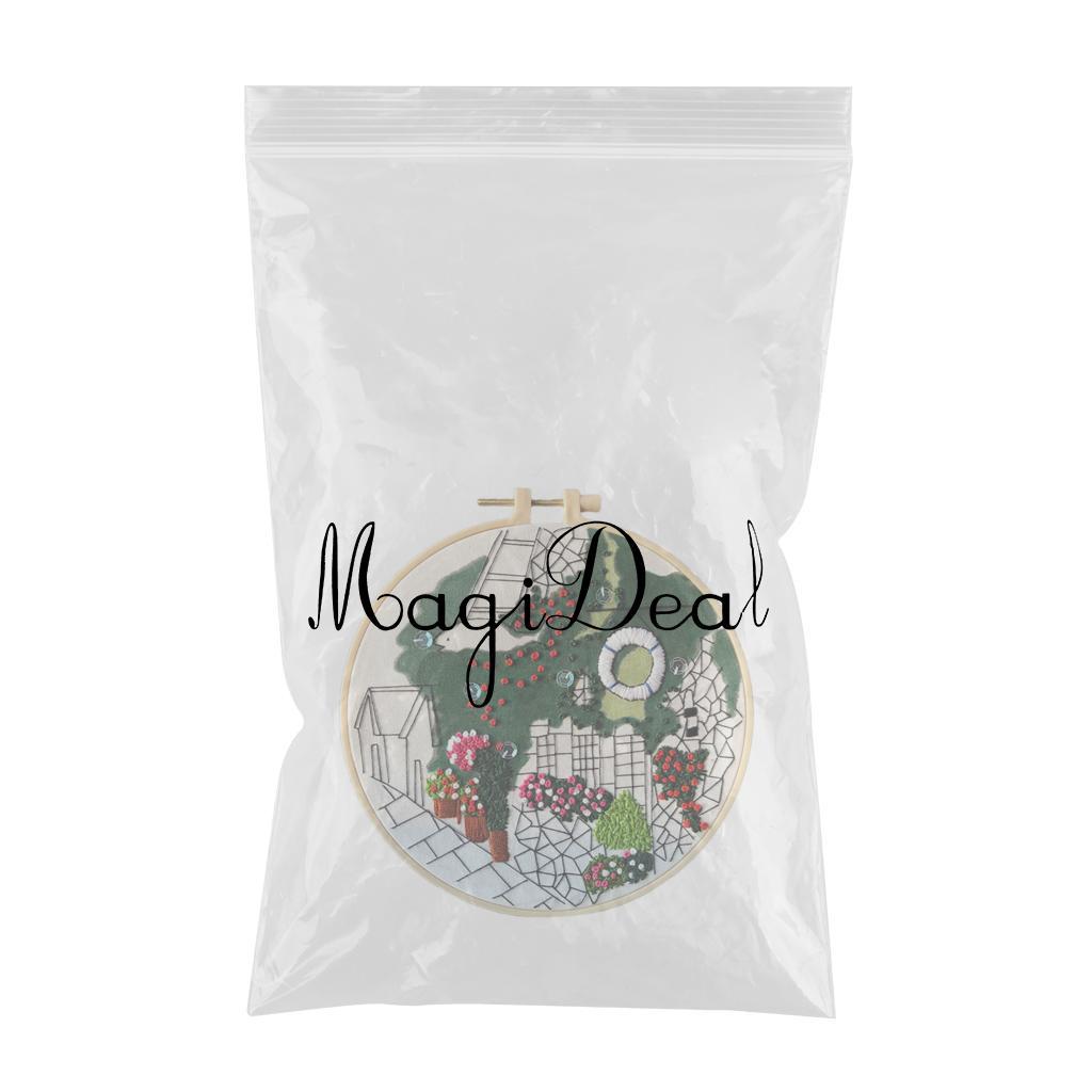 Embroidery Kit Cross Stitch Beautiful Craft w/Frame Hoop DIY for Kids Adults Ocean View Villa