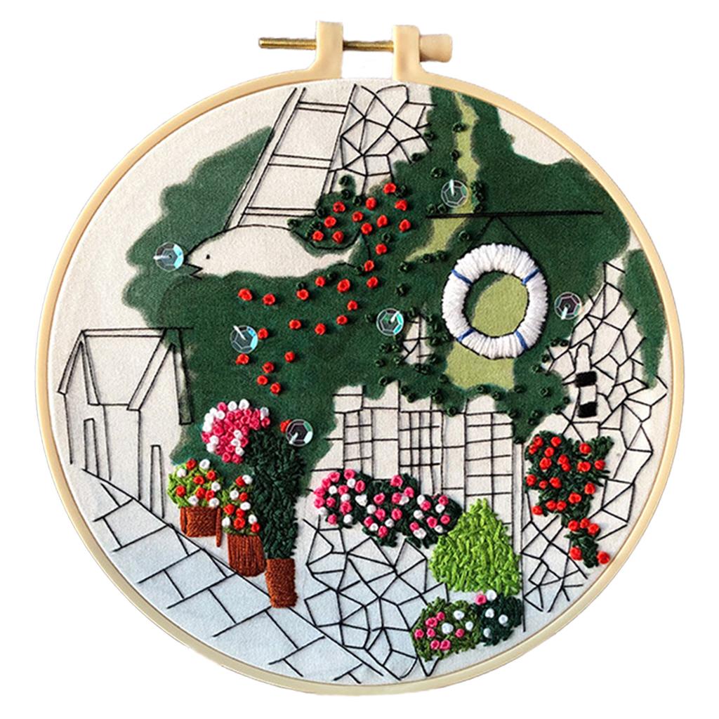 Embroidery Kit Cross Stitch Beautiful Craft w/Frame Hoop DIY for Kids Adults Ocean View Villa