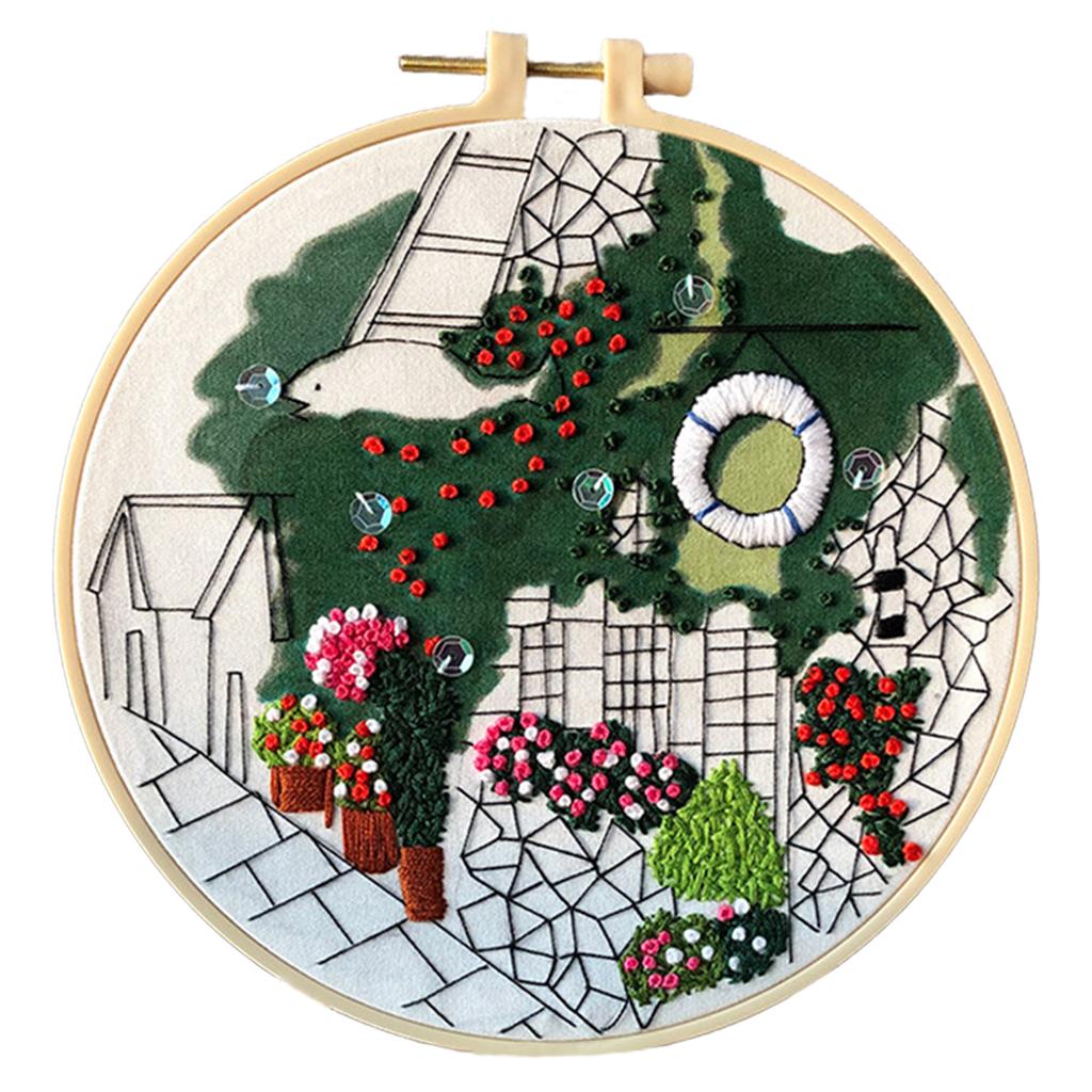 Embroidery Kit Cross Stitch Beautiful Craft w/Frame Hoop DIY for Kids Adults Ocean View Villa