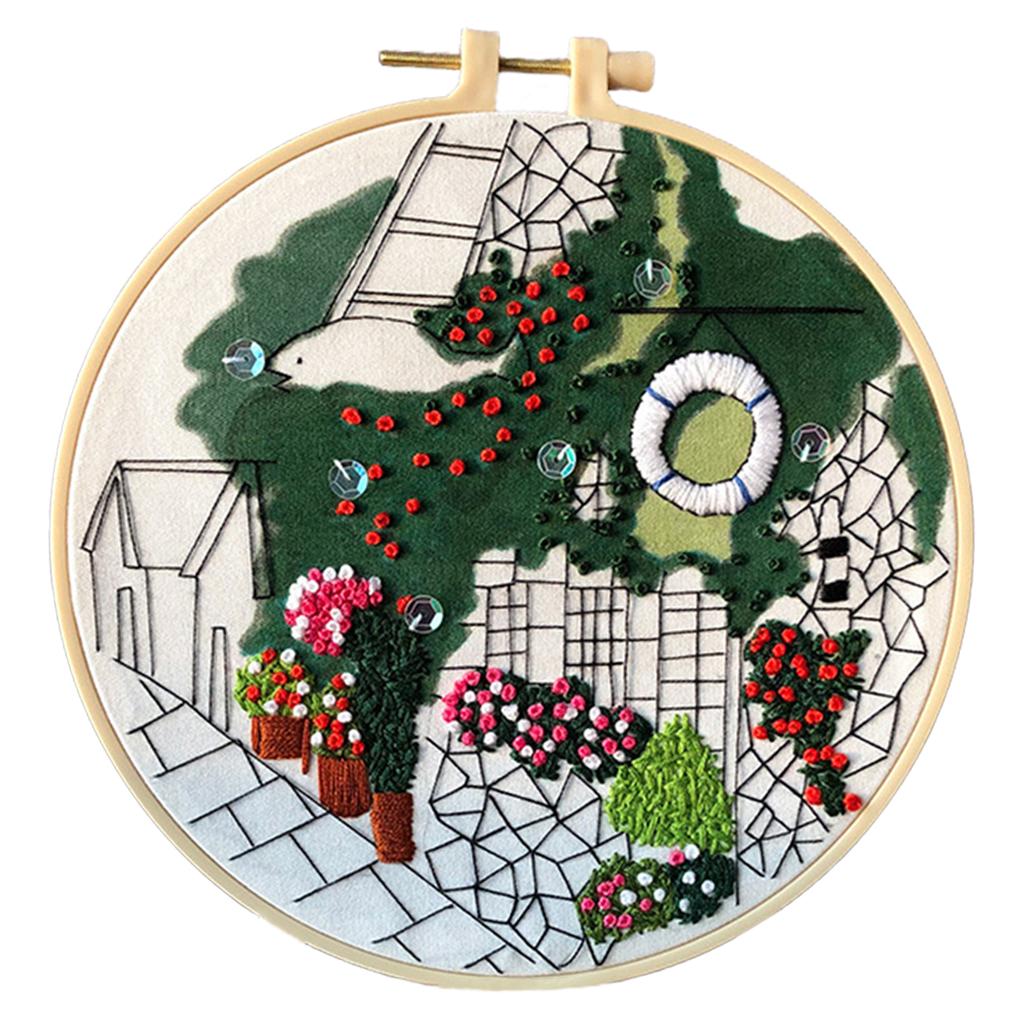 Embroidery Kit Cross Stitch Beautiful Craft w/Frame Hoop DIY for Kids Adults Ocean View Villa