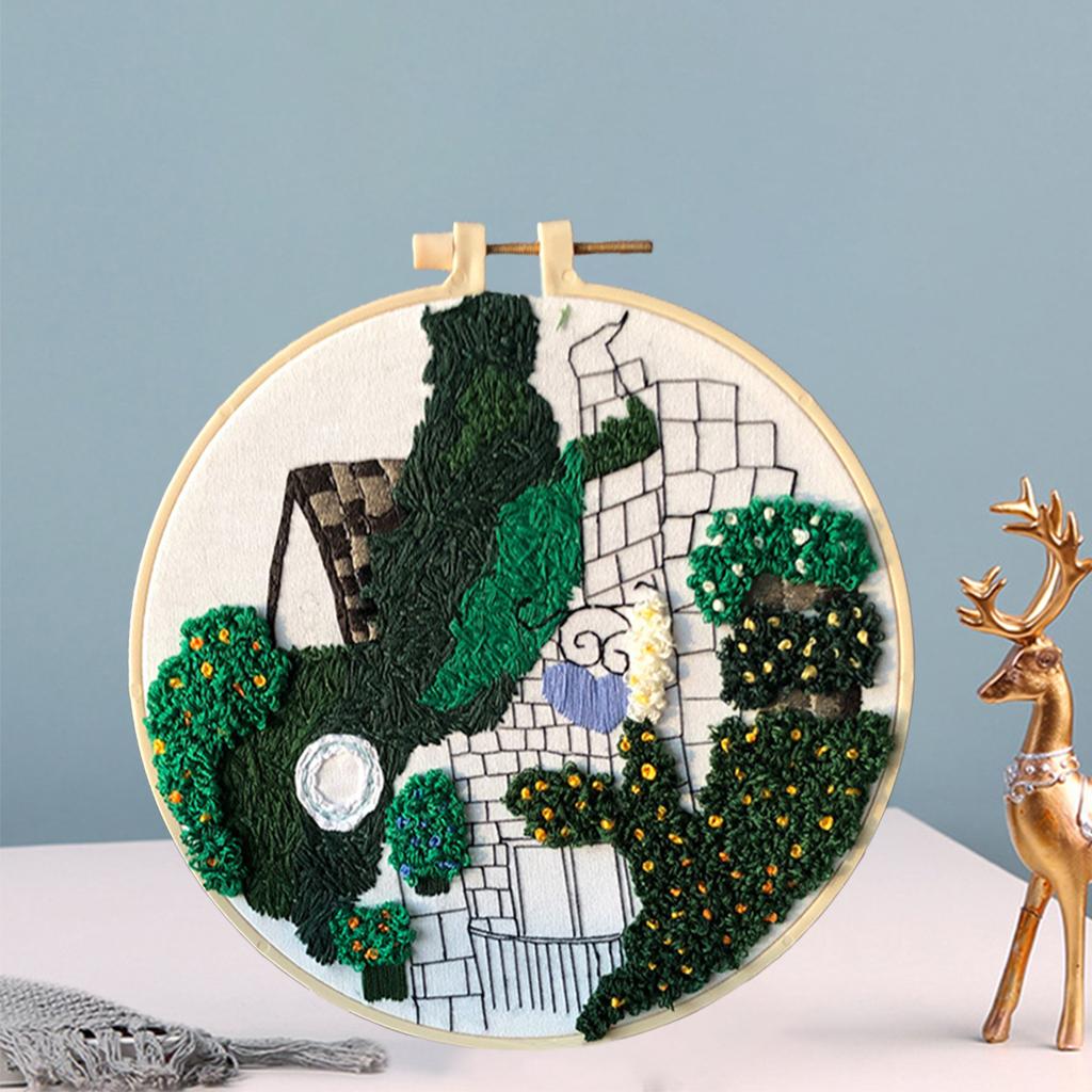 Embroidery Kit Cross Stitch Beautiful Craft w/Frame Hoop DIY for Kids Adults Green Valley Villa