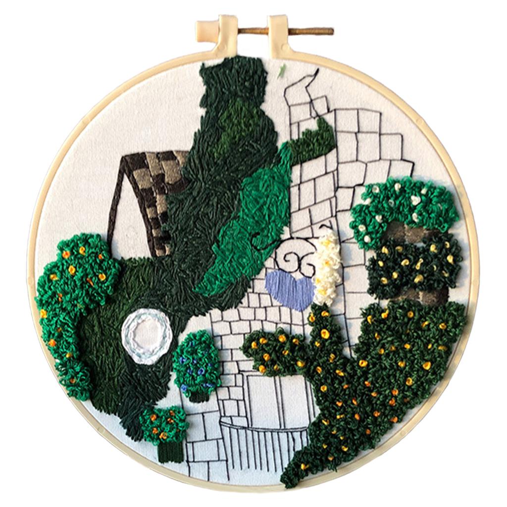 Embroidery Kit Cross Stitch Beautiful Craft w/Frame Hoop DIY for Kids Adults Green Valley Villa