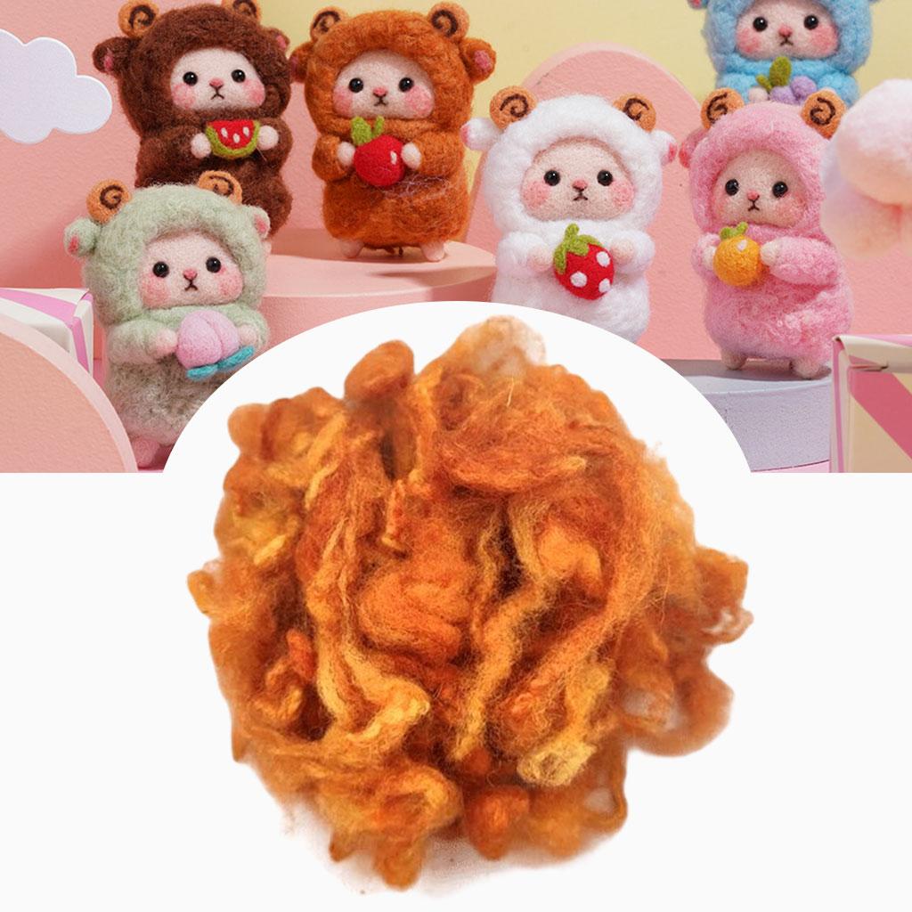 Wool Felt Wool Roving for Adults Needle Felting Doll Hair Making Orange
