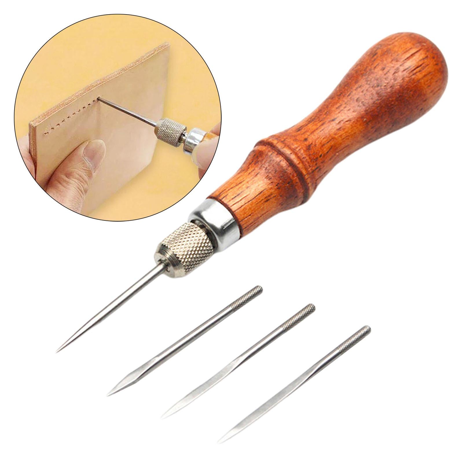 Professional Awl Tool Stitcher DIY Leathercraft Sewing Repairing Wood Handle