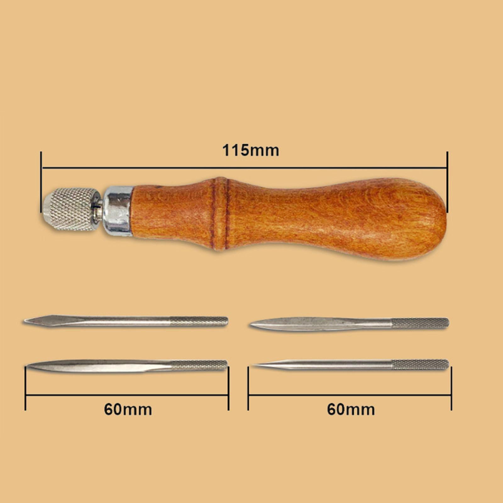 Professional Awl Tool Stitcher DIY Leathercraft Sewing Repairing Wood Handle