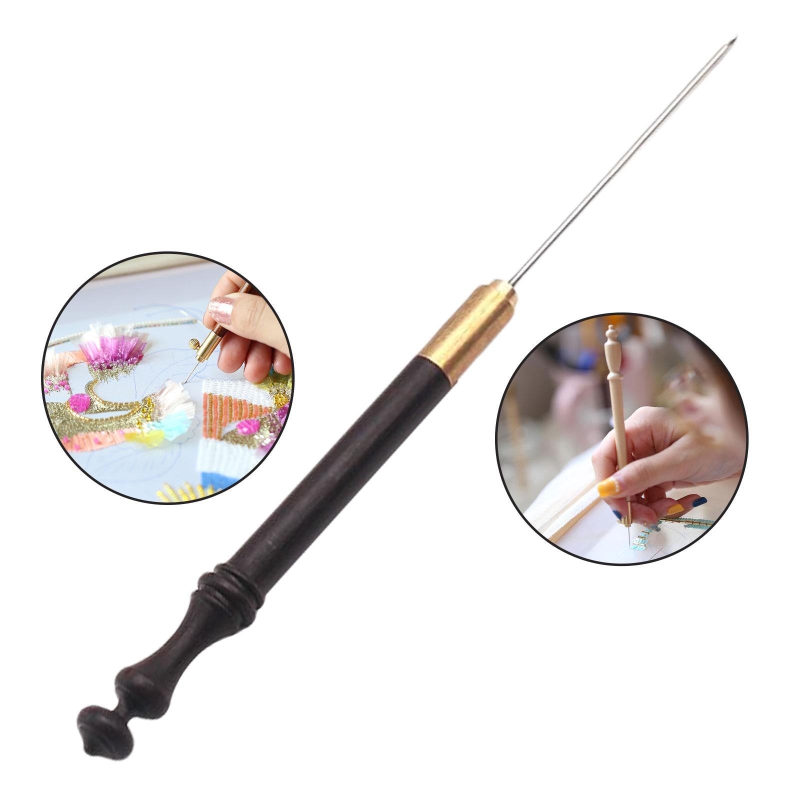 French Embroidery Needles Crochet Tool Kit Sequin Beads Wood Handle 1.0mm