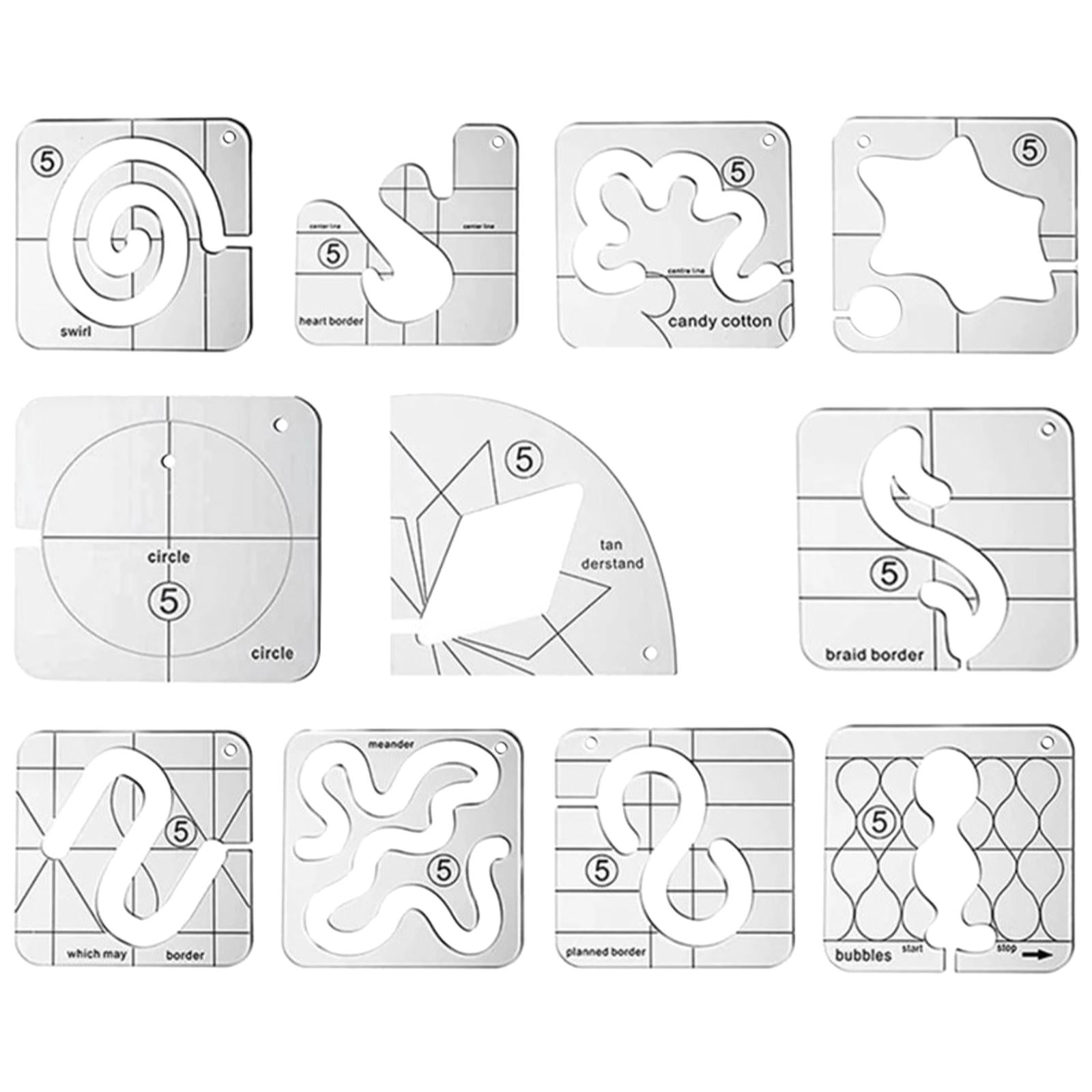 Free Motion Quilting Templates Set DIY Domestic for Embroidery Hobbyists