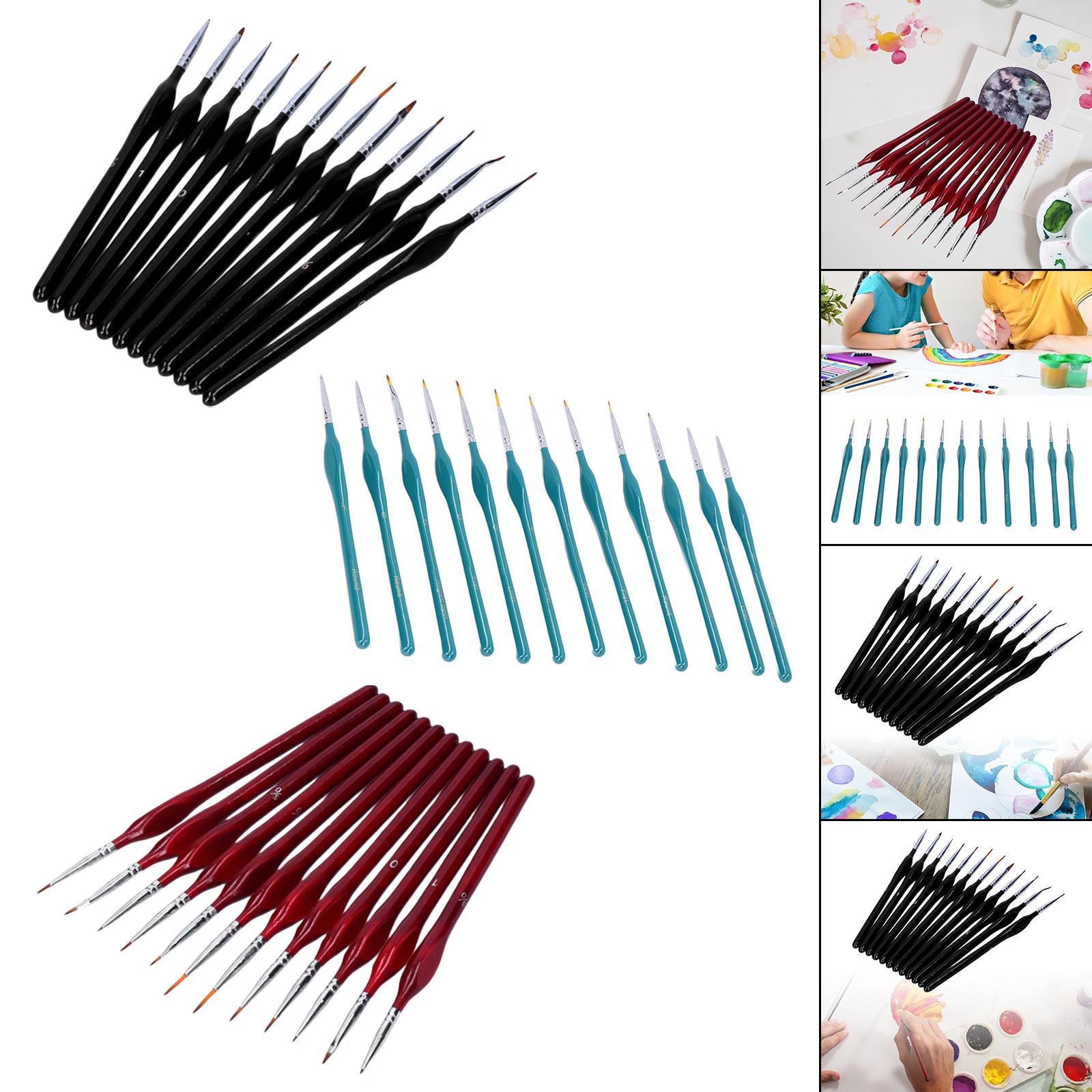 12x Artist Paint Script Liner Detail Paint Brush for Watercolor Oil Painting Red