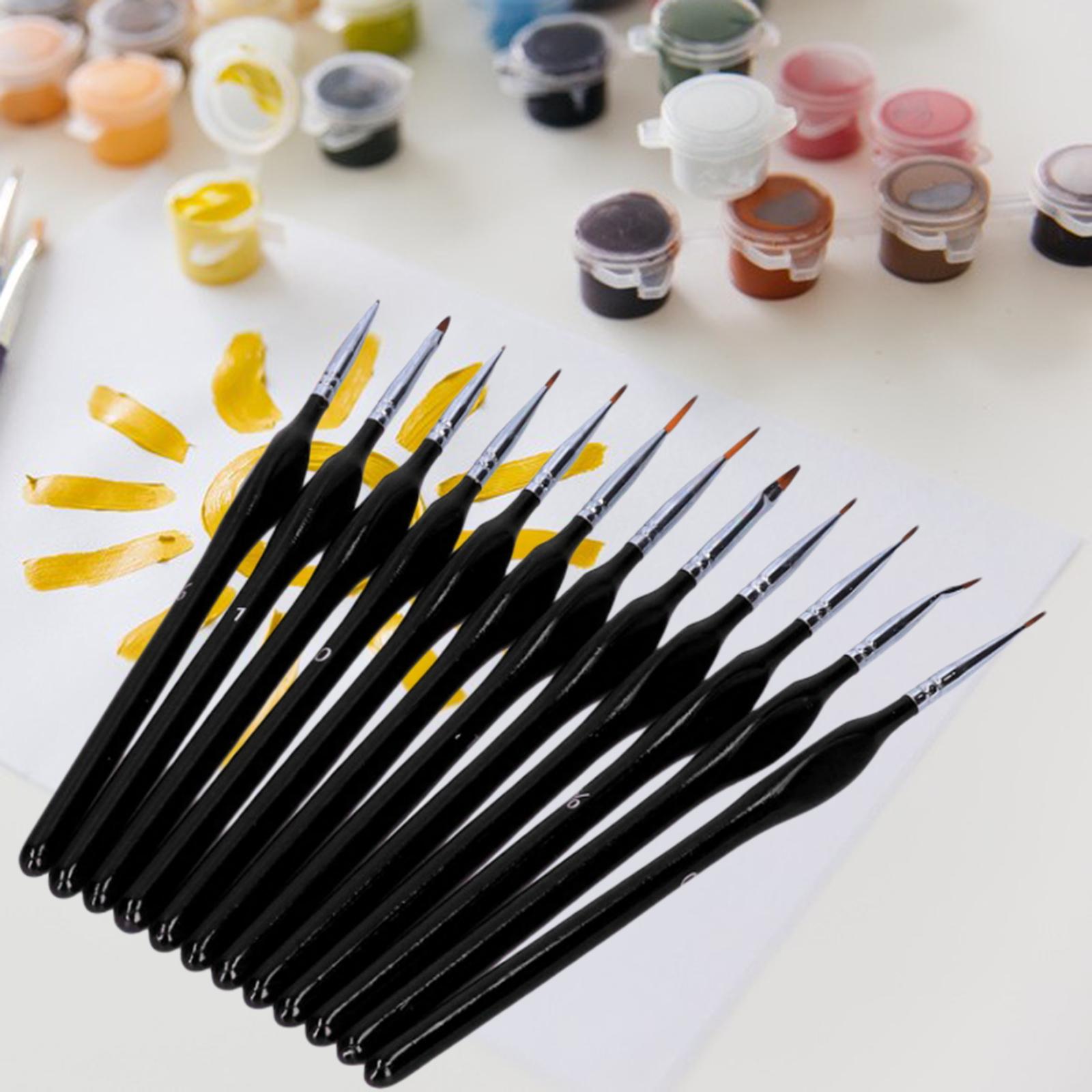 12x Artist Paint Script Liner Detail Paint Brush for Watercolor Oil Painting Black