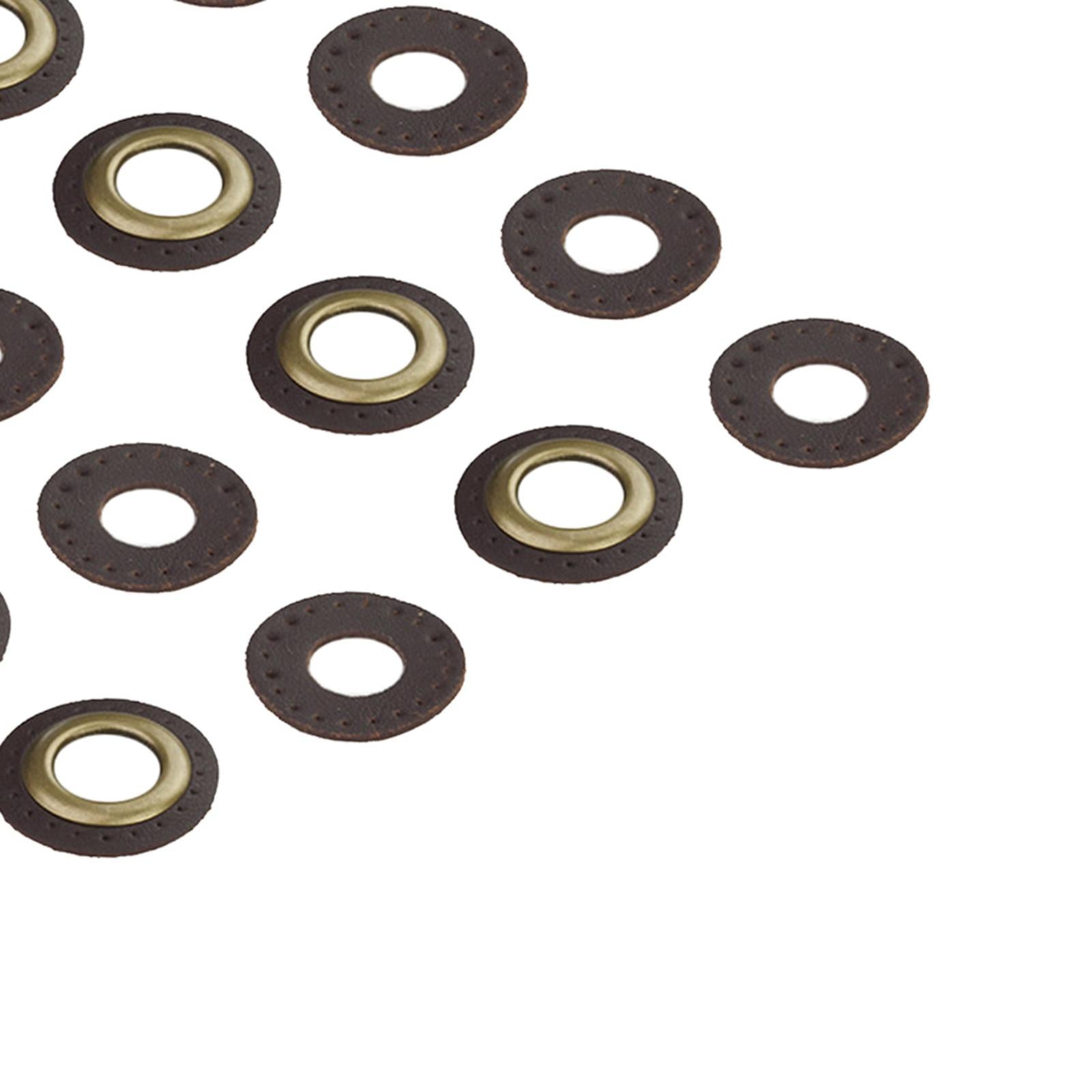PU Leather Grommets Eyelets Set Patches Crafts Applique for Purse Bags Shoes Dark Brown