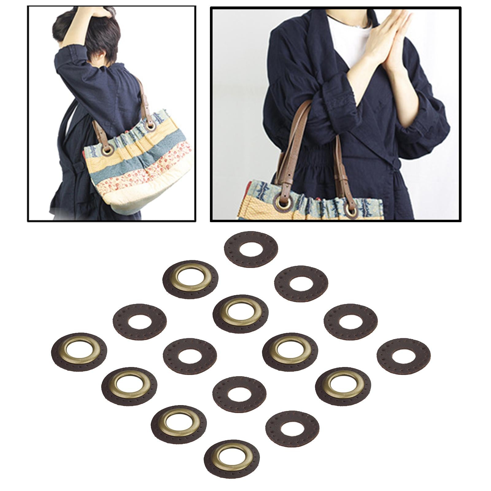 PU Leather Grommets Eyelets Set Patches Crafts Applique for Purse Bags Shoes Dark Brown