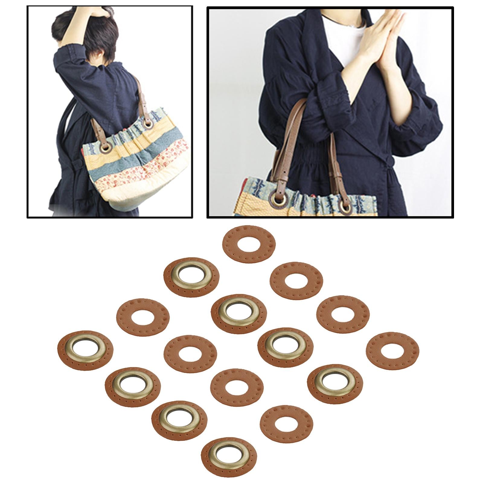 PU Leather Grommets Eyelets Set Patches Crafts Applique for Purse Bags Shoes Light Brown