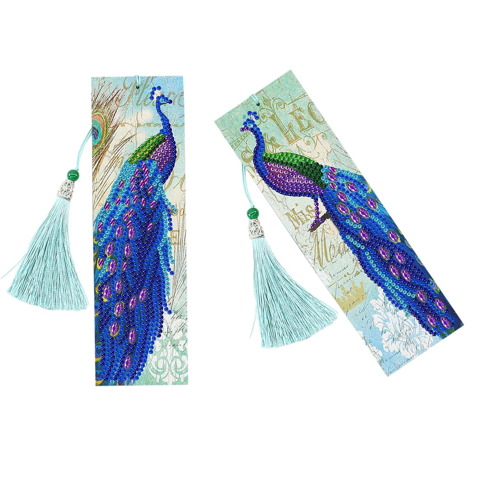 5D Diamond Painting Bookmark Kit Tassel Bookmark Art Crafts for Kids Adults Peacock