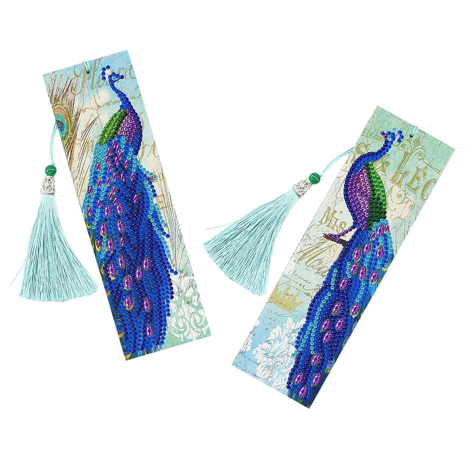 5D Diamond Painting Bookmark Kit Tassel Bookmark Art Crafts for Kids Adults Peacock