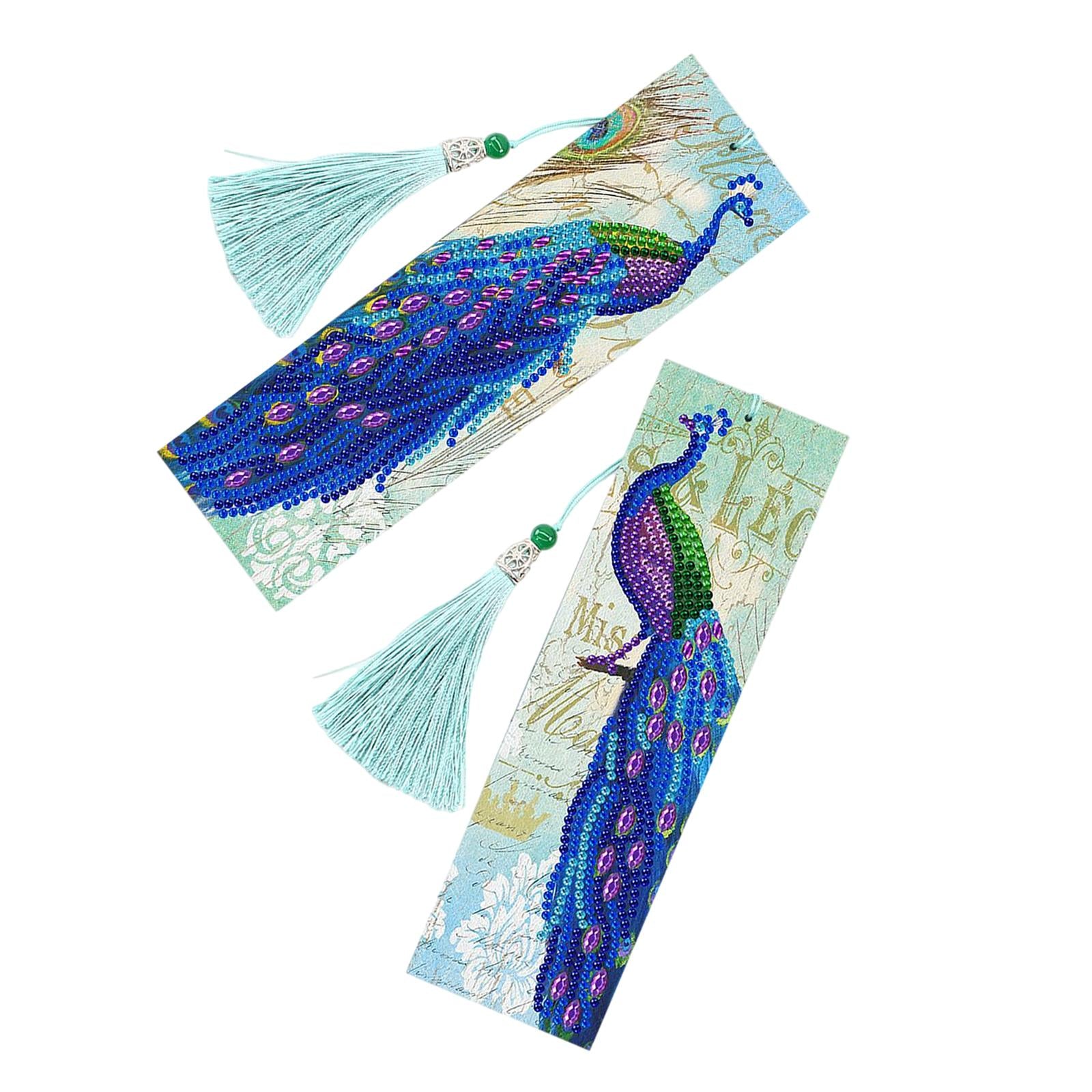 5D Diamond Painting Bookmark Kit Tassel Bookmark Art Crafts for Kids Adults Peacock