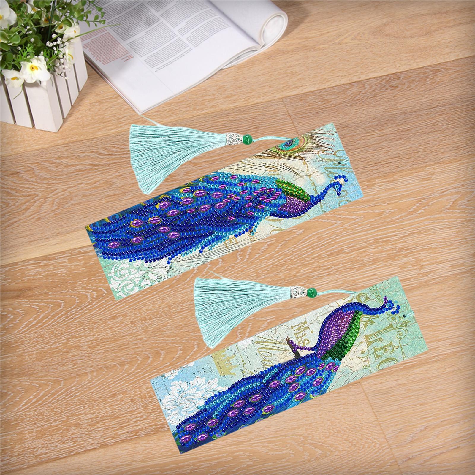 5D Diamond Painting Bookmark Kit Tassel Bookmark Art Crafts for Kids Adults Peacock