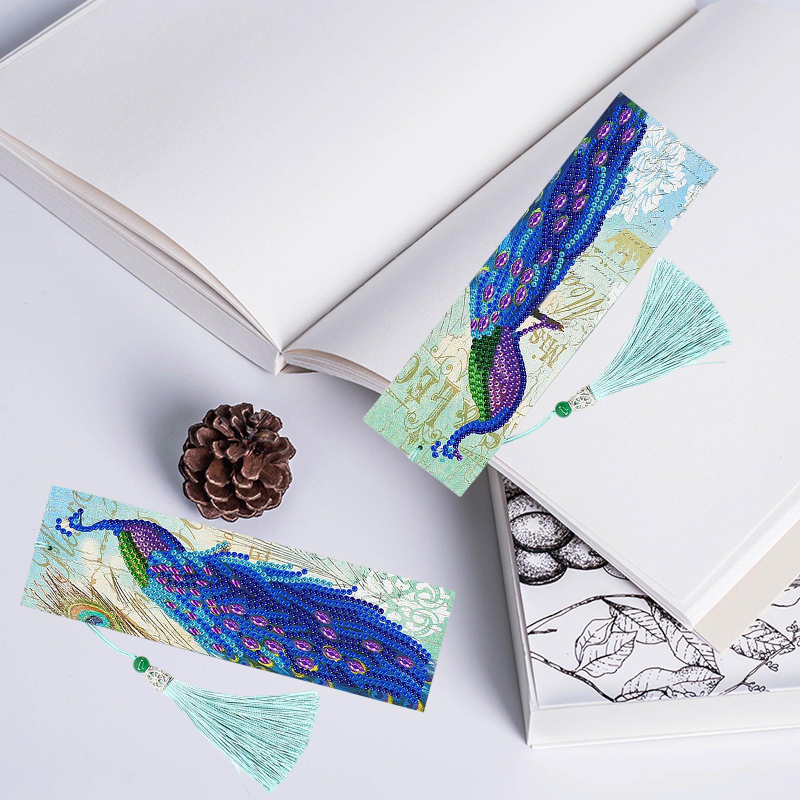 5D Diamond Painting Bookmark Kit Tassel Bookmark Art Crafts for Kids Adults Peacock