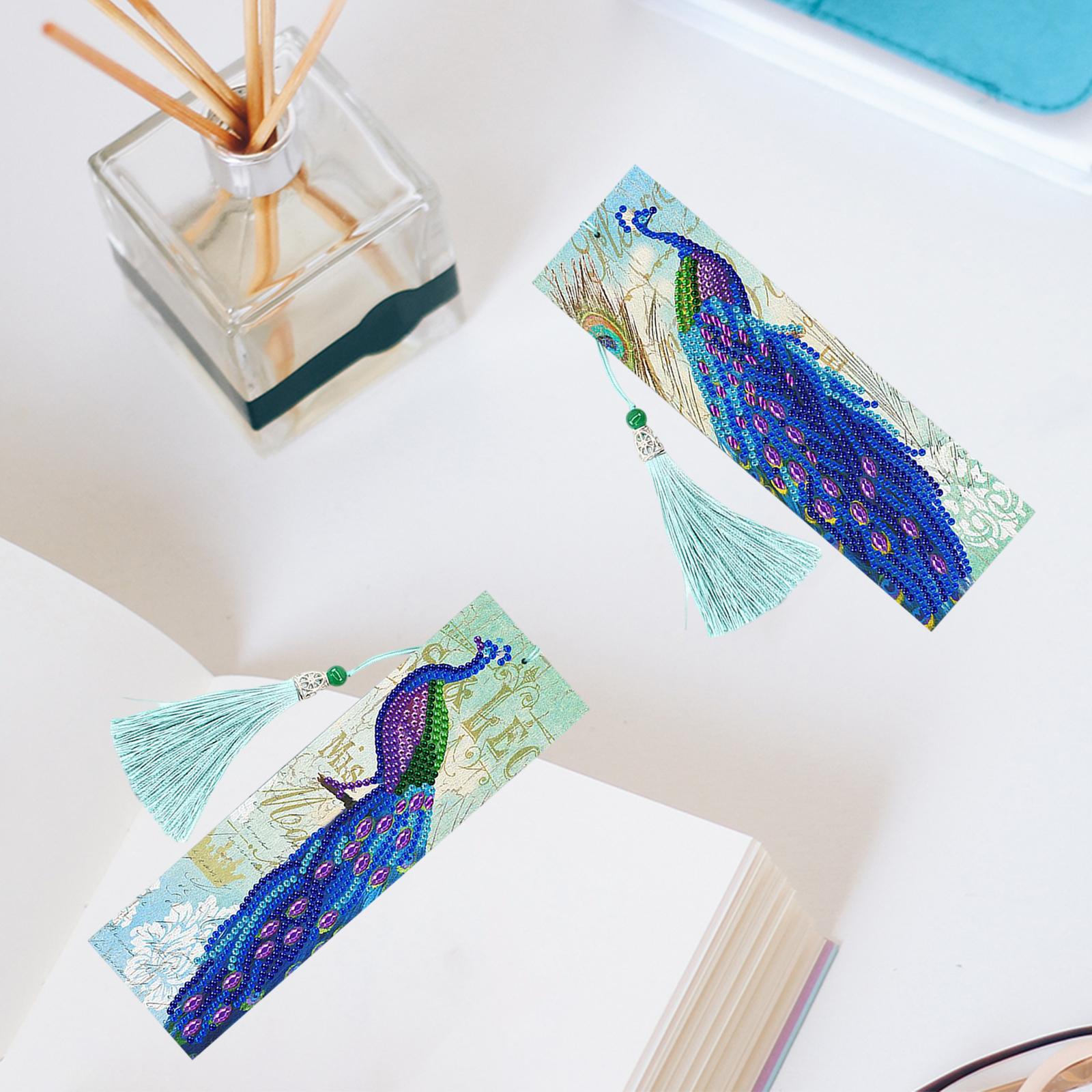 5D Diamond Painting Bookmark Kit Tassel Bookmark Art Crafts for Kids Adults Peacock