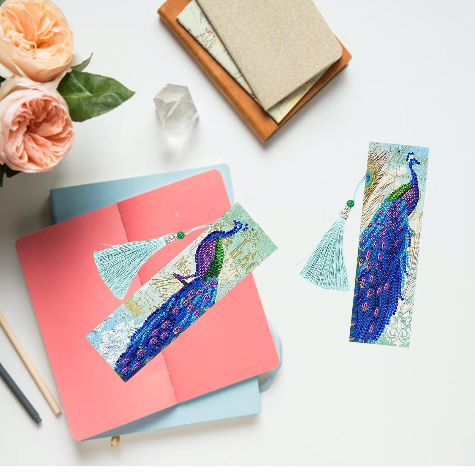 5D Diamond Painting Bookmark Kit Tassel Bookmark Art Crafts for Kids Adults Peacock