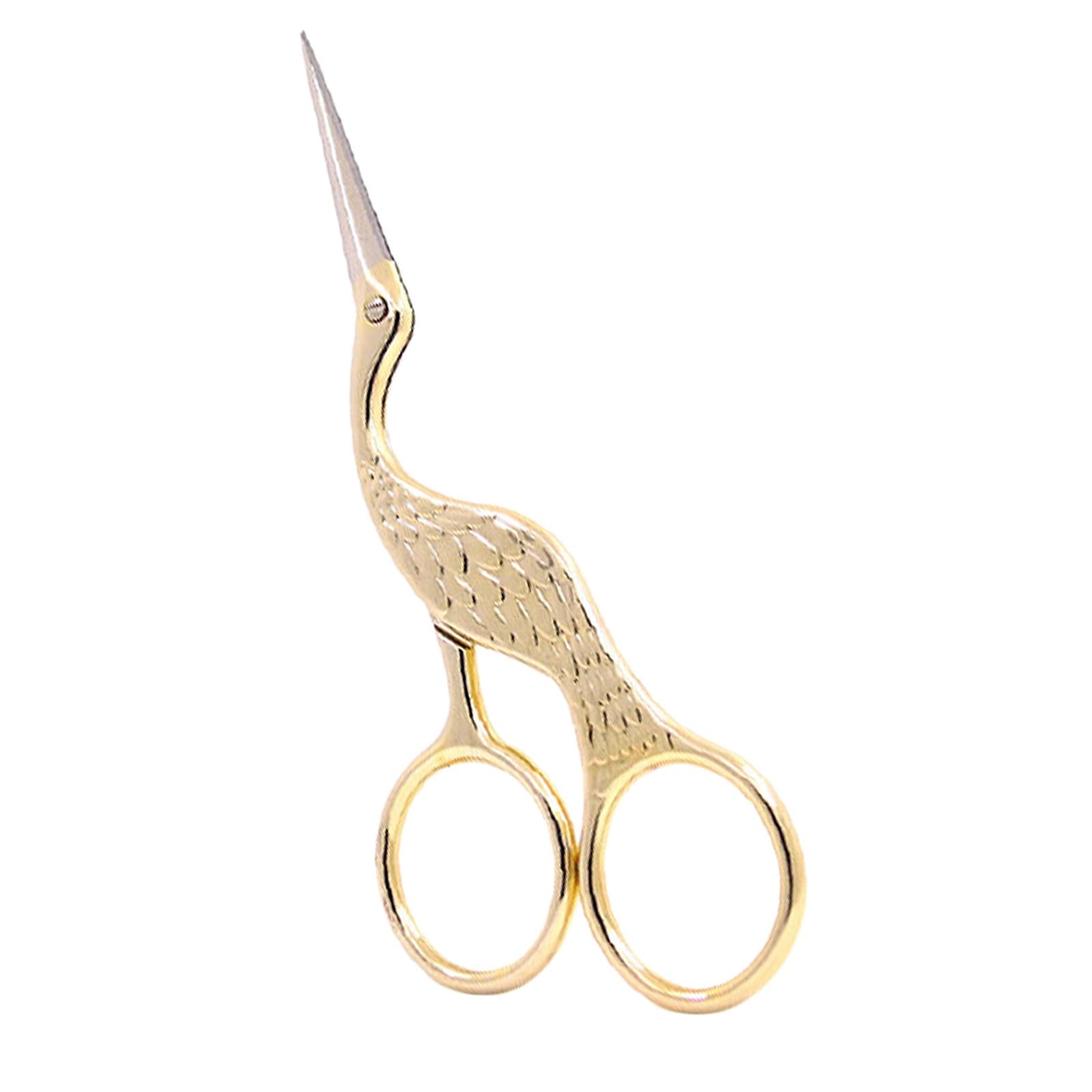 Antique Crane Design Scissors 13cm DIY Craft Cross Stitch Stainless Steel Golden