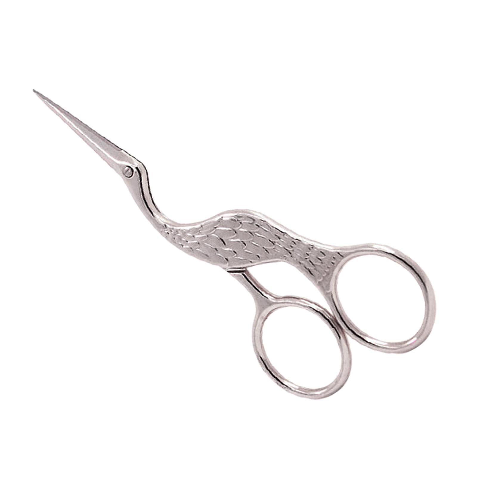Antique Crane Design Scissors 13cm DIY Craft Cross Stitch Stainless Steel Silver
