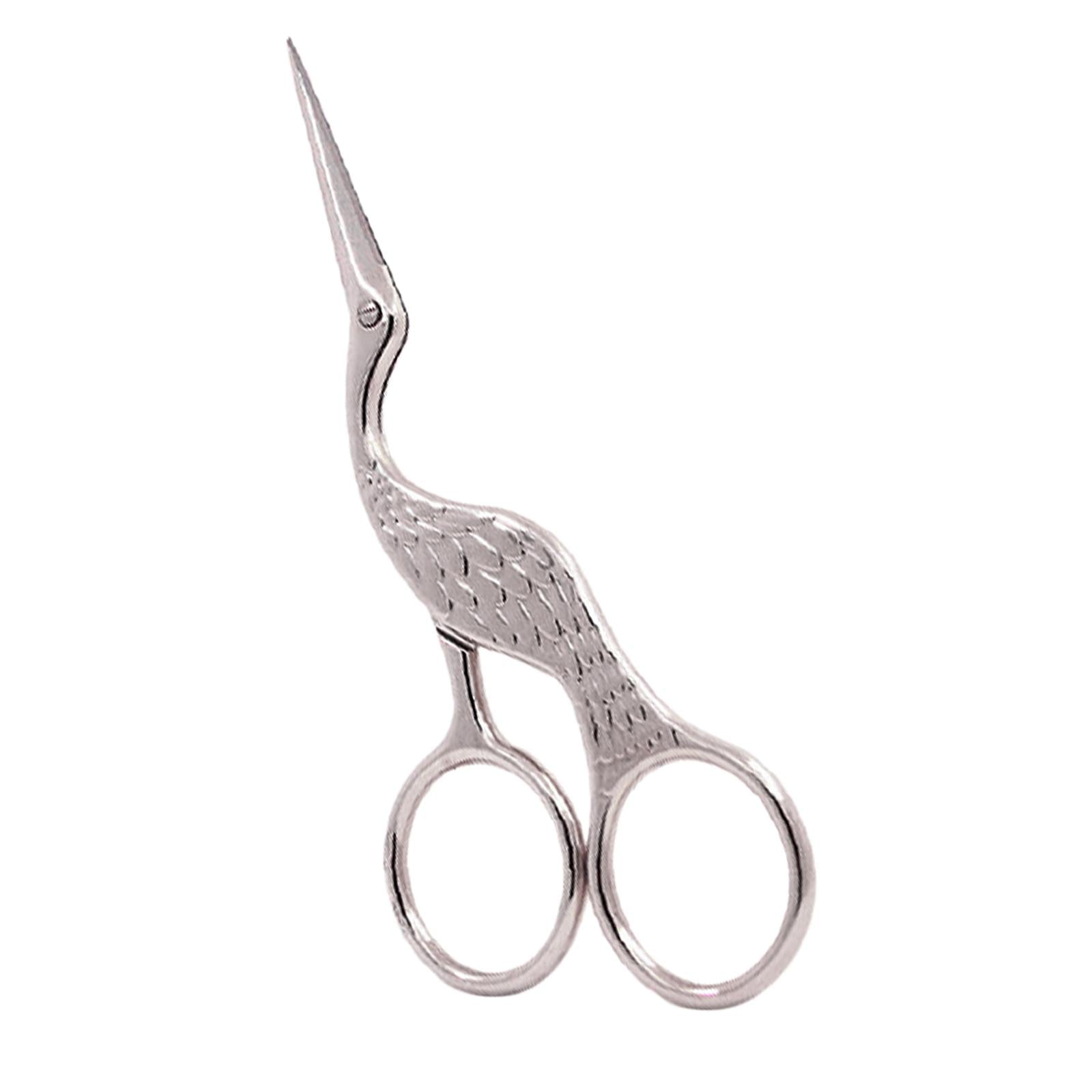 Antique Crane Design Scissors 13cm DIY Craft Cross Stitch Stainless Steel Silver