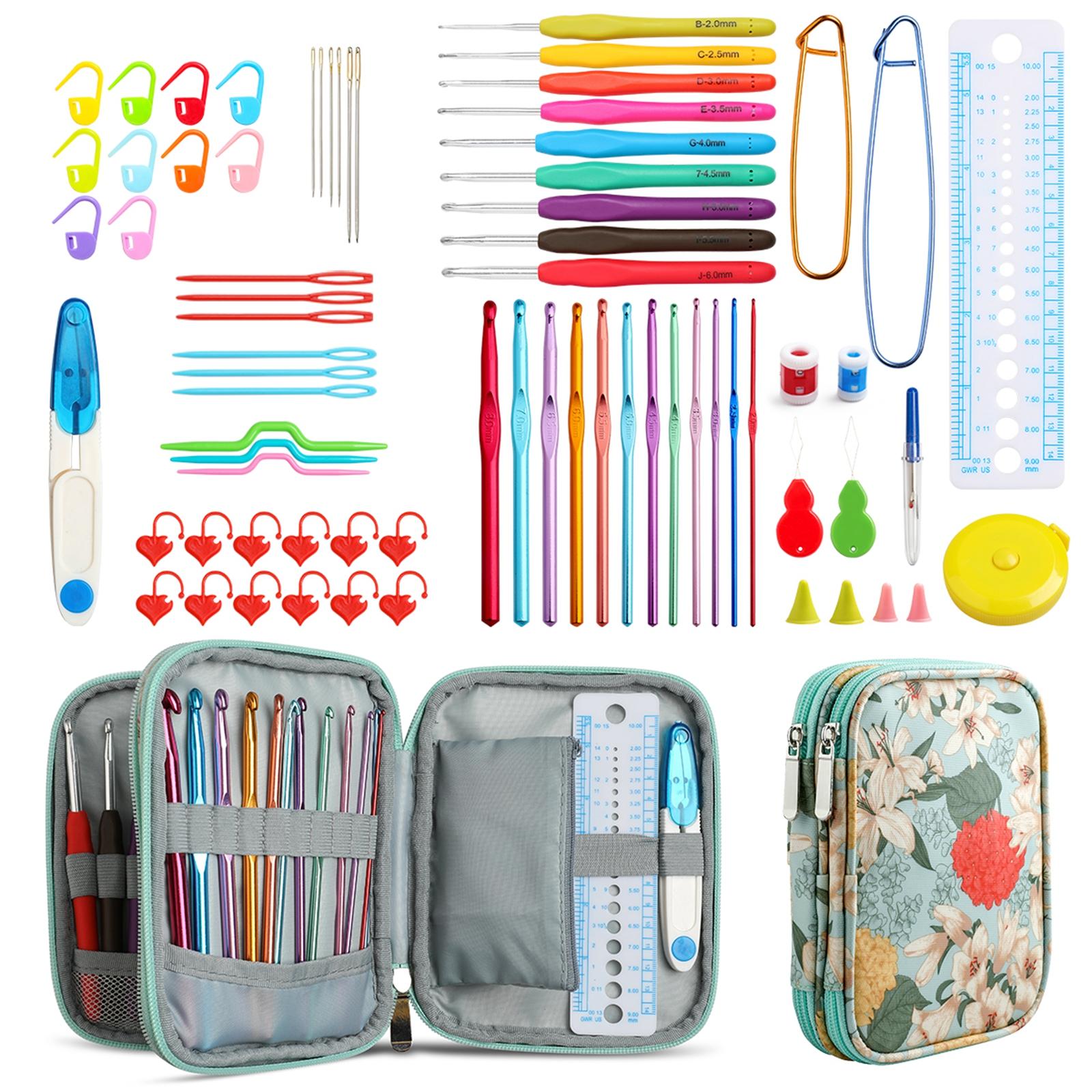 1 Set Yarn Knitting Needle Sewing Tool Ergonomic Grip Crochet Hook Kit Green