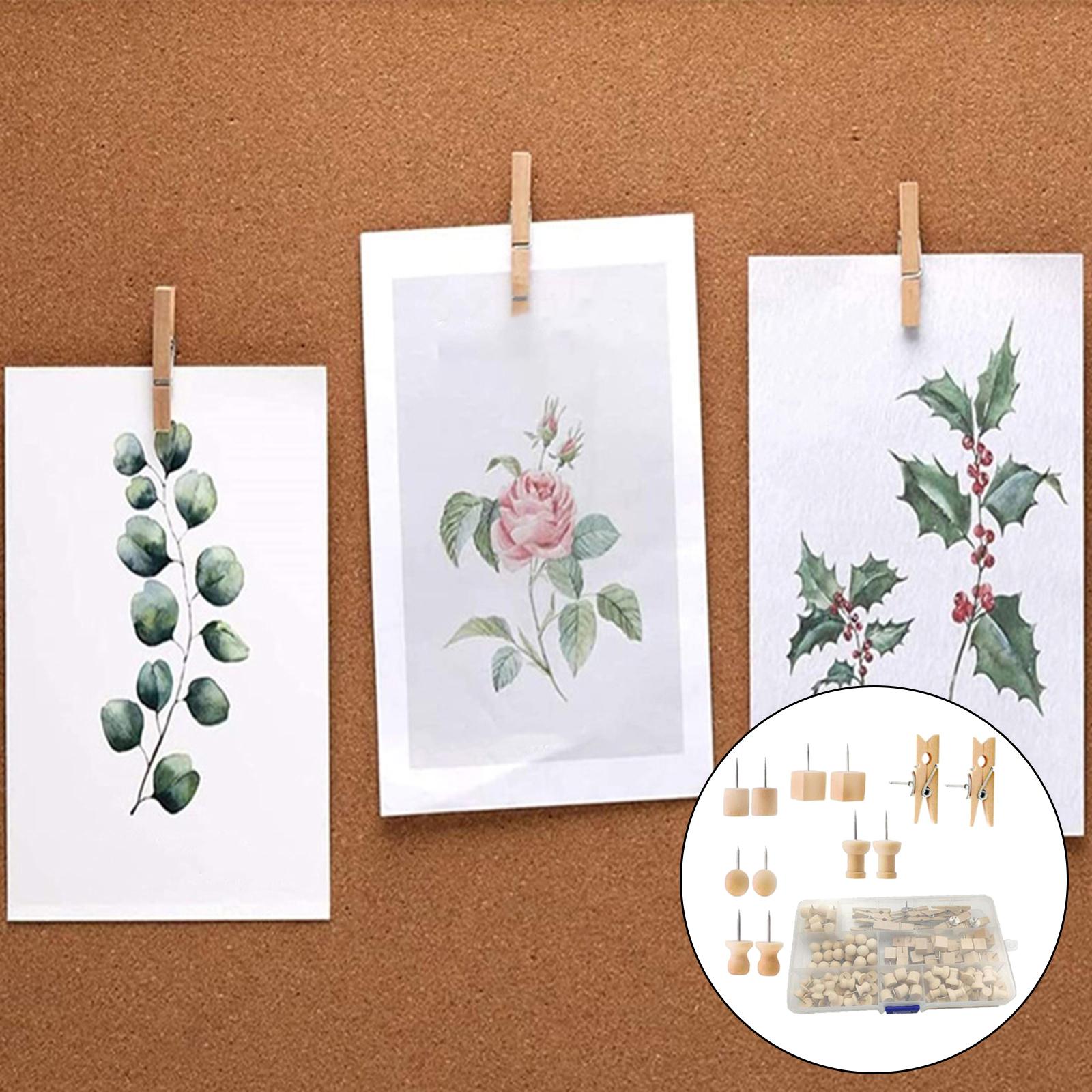 135 Pieces Wood Push Pins Thumb Tacks Kit for Wall Decoration School Photos