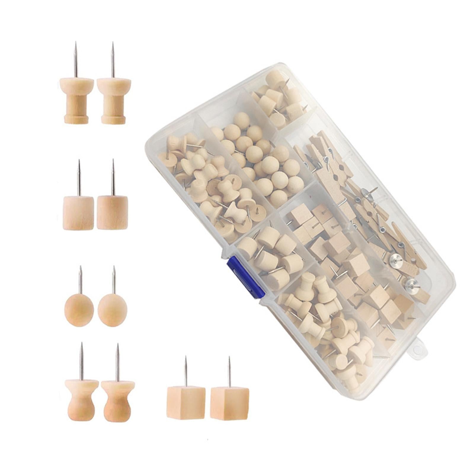 135 Pieces Wood Push Pins Thumb Tacks Kit for Wall Decoration School Photos