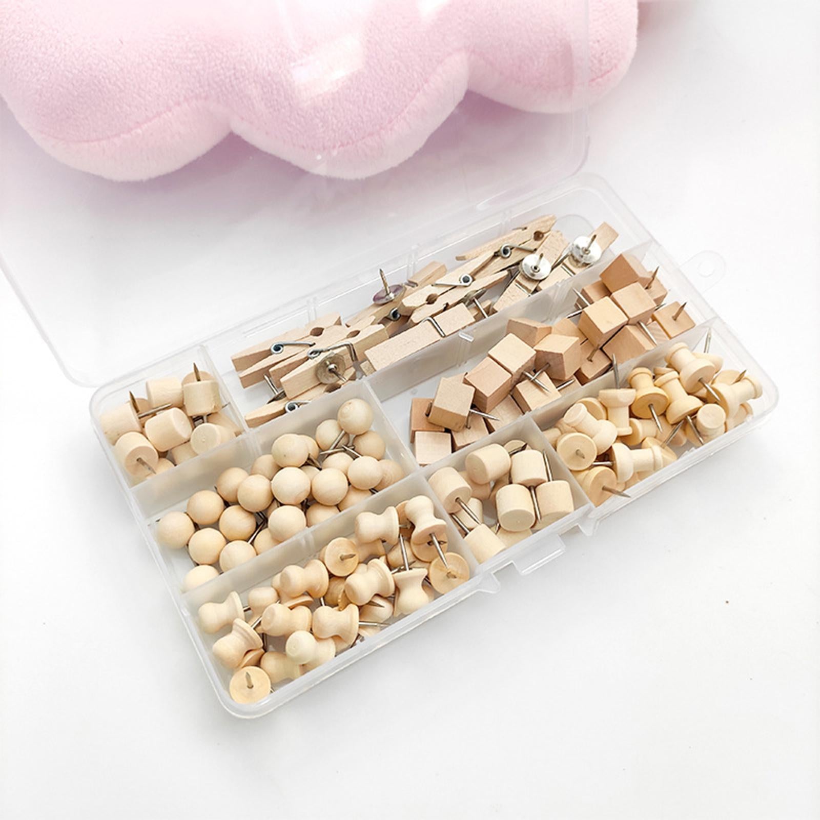 135 Pieces Wood Push Pins Thumb Tacks Kit for Wall Decoration School Photos