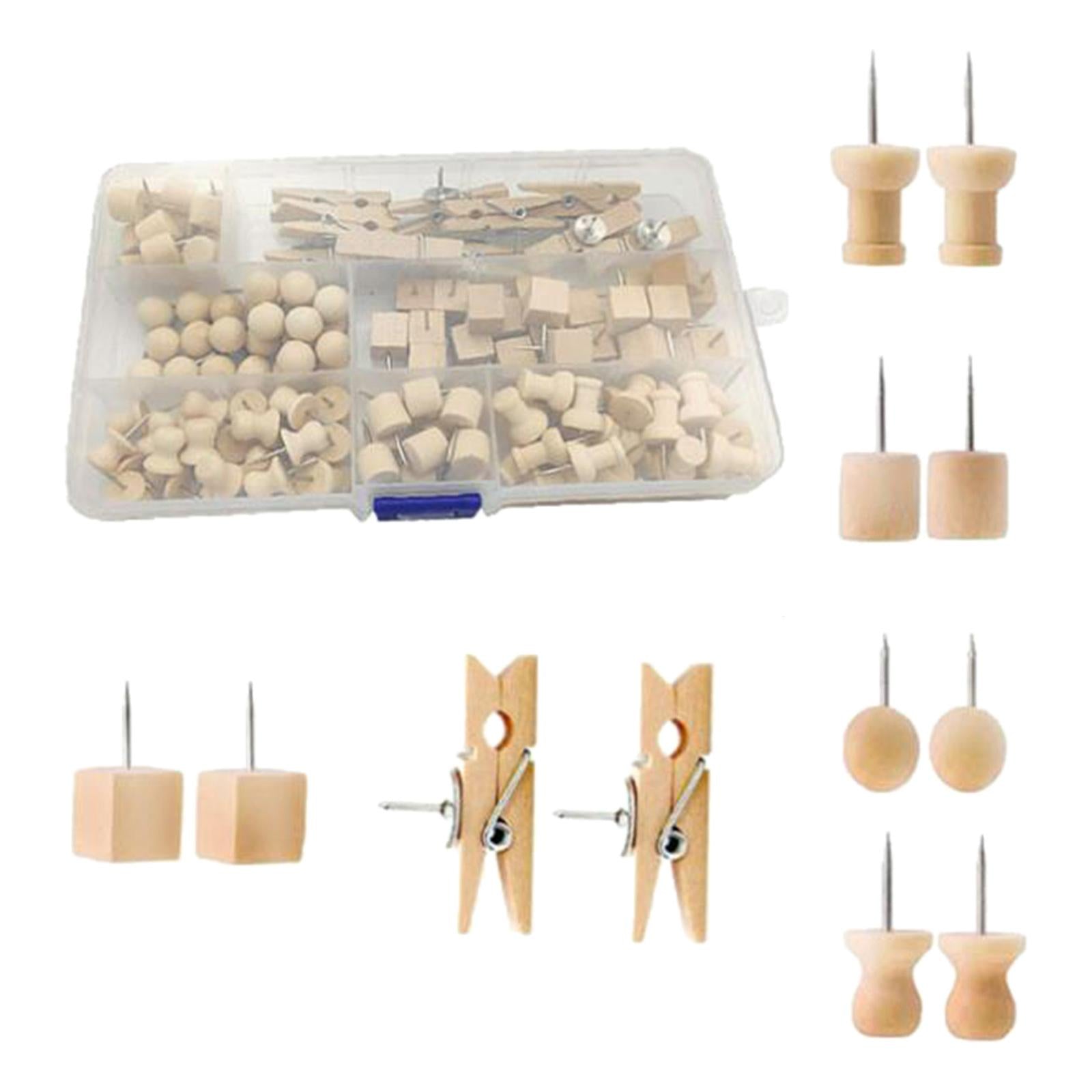 135 Pieces Wood Push Pins Thumb Tacks Kit for Wall Decoration School Photos