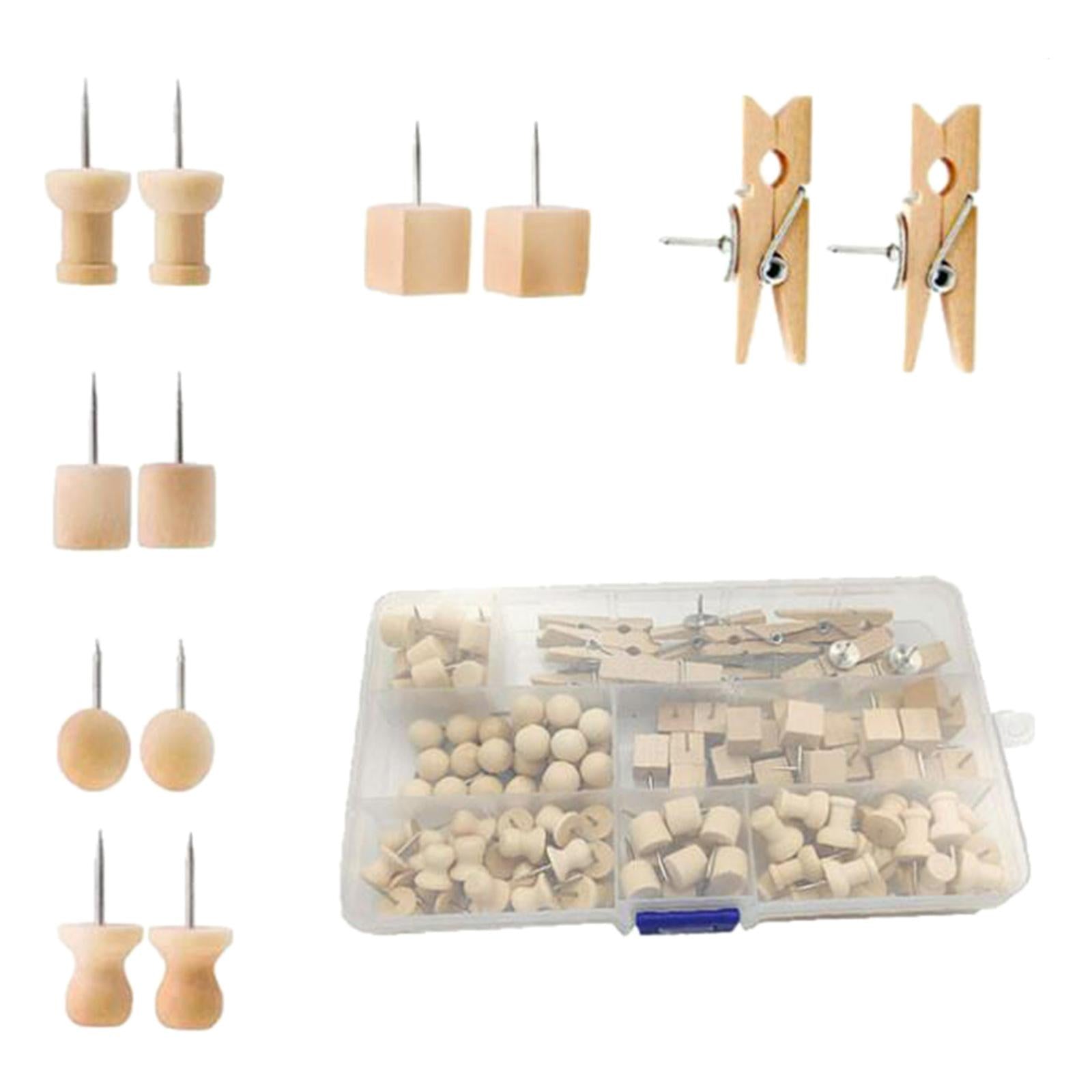 135 Pieces Wood Push Pins Thumb Tacks Kit for Wall Decoration School Photos