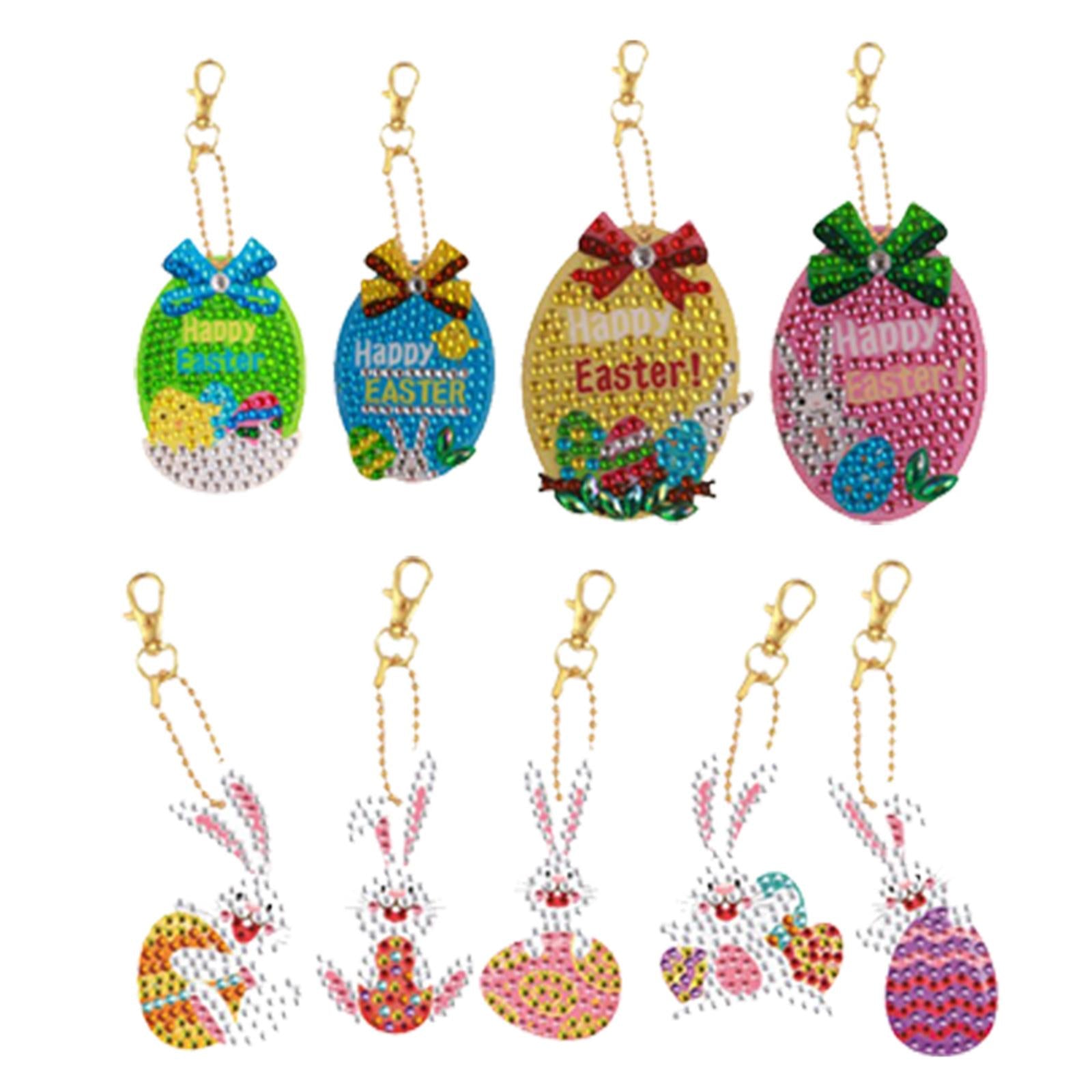 5Pcs Diamond Painting Keychains Easter Egg Mosaic Making Key Ring Pendant 4PCS Easter Eggs