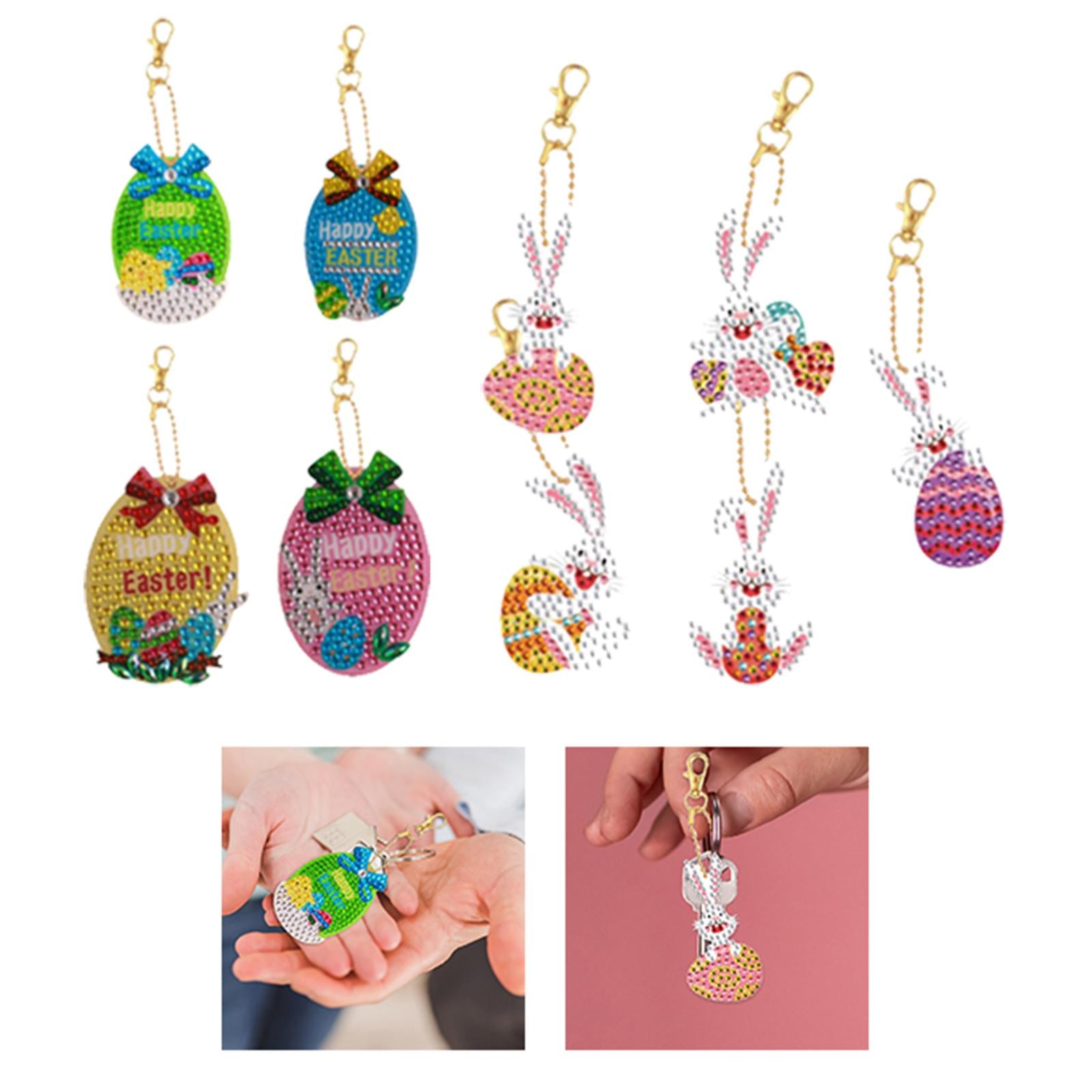 5Pcs Diamond Painting Keychains Easter Egg Mosaic Making Key Ring Pendant 4PCS Easter Eggs