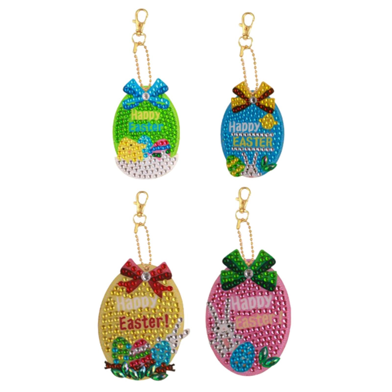 5Pcs Diamond Painting Keychains Easter Egg Mosaic Making Key Ring Pendant 4PCS Easter Eggs