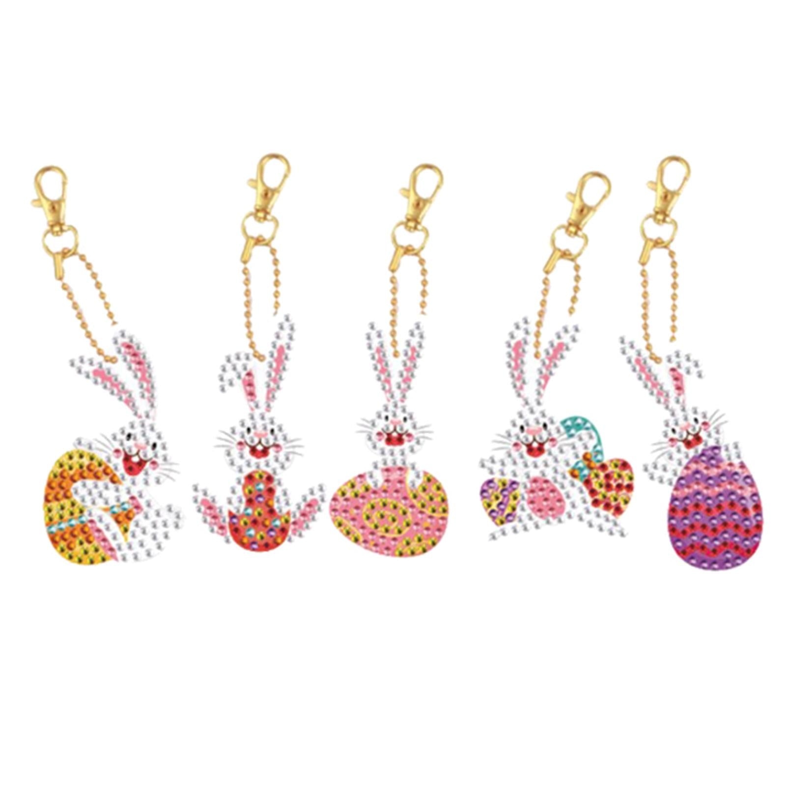 5Pcs Diamond Painting Keychains Easter Egg Mosaic Making Key Ring Pendant 5PCS Easter Bunny