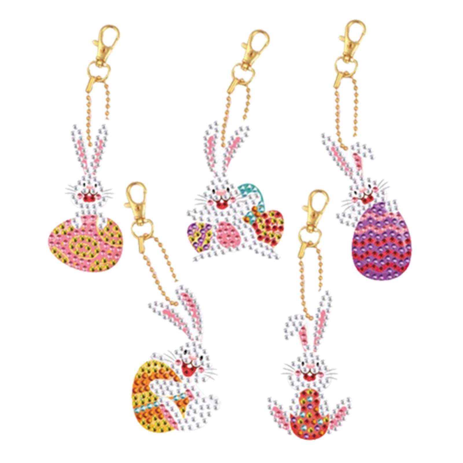 5Pcs Diamond Painting Keychains Easter Egg Mosaic Making Key Ring Pendant 5PCS Easter Bunny