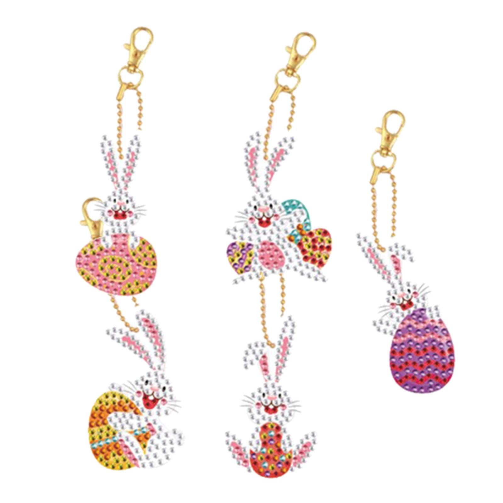 5Pcs Diamond Painting Keychains Easter Egg Mosaic Making Key Ring Pendant 5PCS Easter Bunny