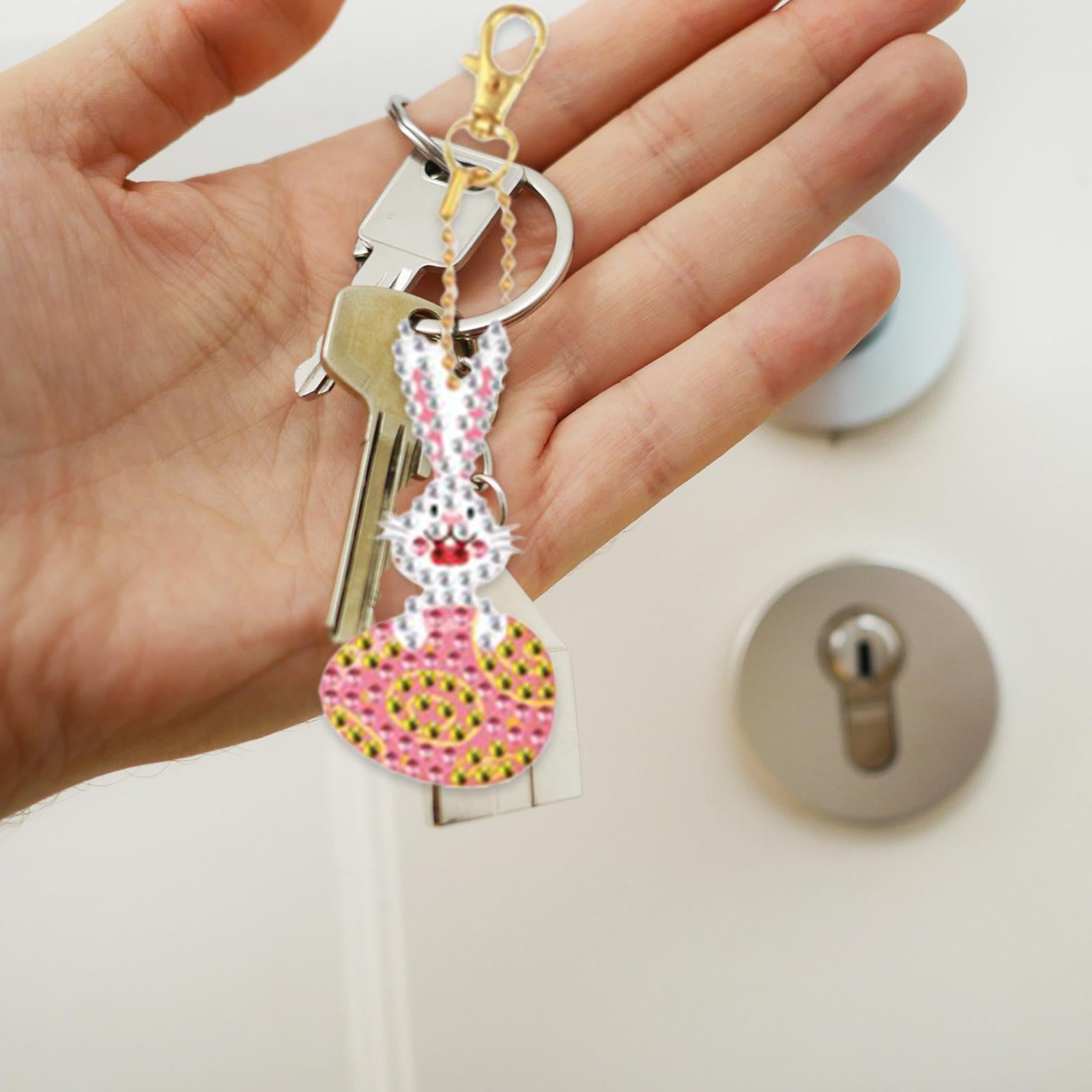 5Pcs Diamond Painting Keychains Easter Egg Mosaic Making Key Ring Pendant 5PCS Easter Bunny