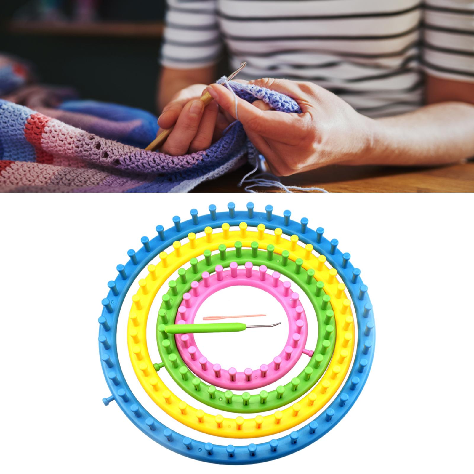 Set of 4 Circle Looms Knitting Kit with Hook Needle Easy to Use DIY Plastic