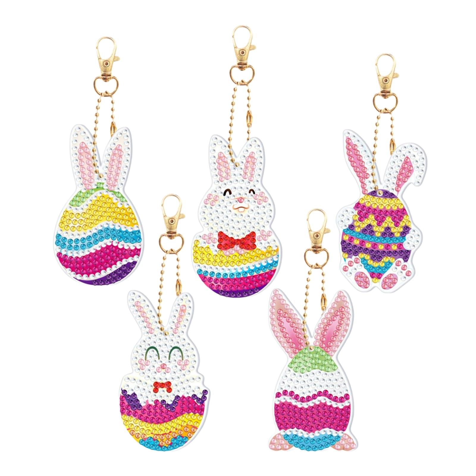 5 Pack DIY Diamond Painting Keychain Easter Bag Decor for Kids Ornaments
